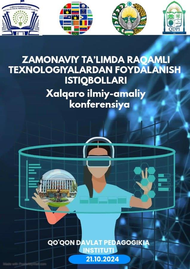 					View Vol. 1 No. 1 (2024): ZAMONAVIY TA’LIMDA RAQAMLI TEXNOLOGIYALARDAN FOYDALANISH ISTIQBOLLARI
				